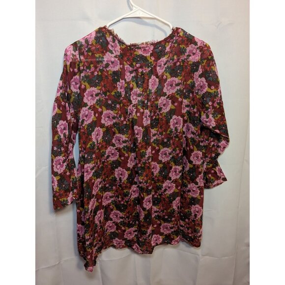 NATURAL LIFE Tunic Top Womens L/XL Multi Floral Print V-Neck Bohemian Peasant - Picture 7 of 14